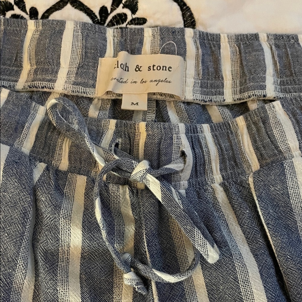 cloth & stone Blue and White Striped Wide Leg Pants